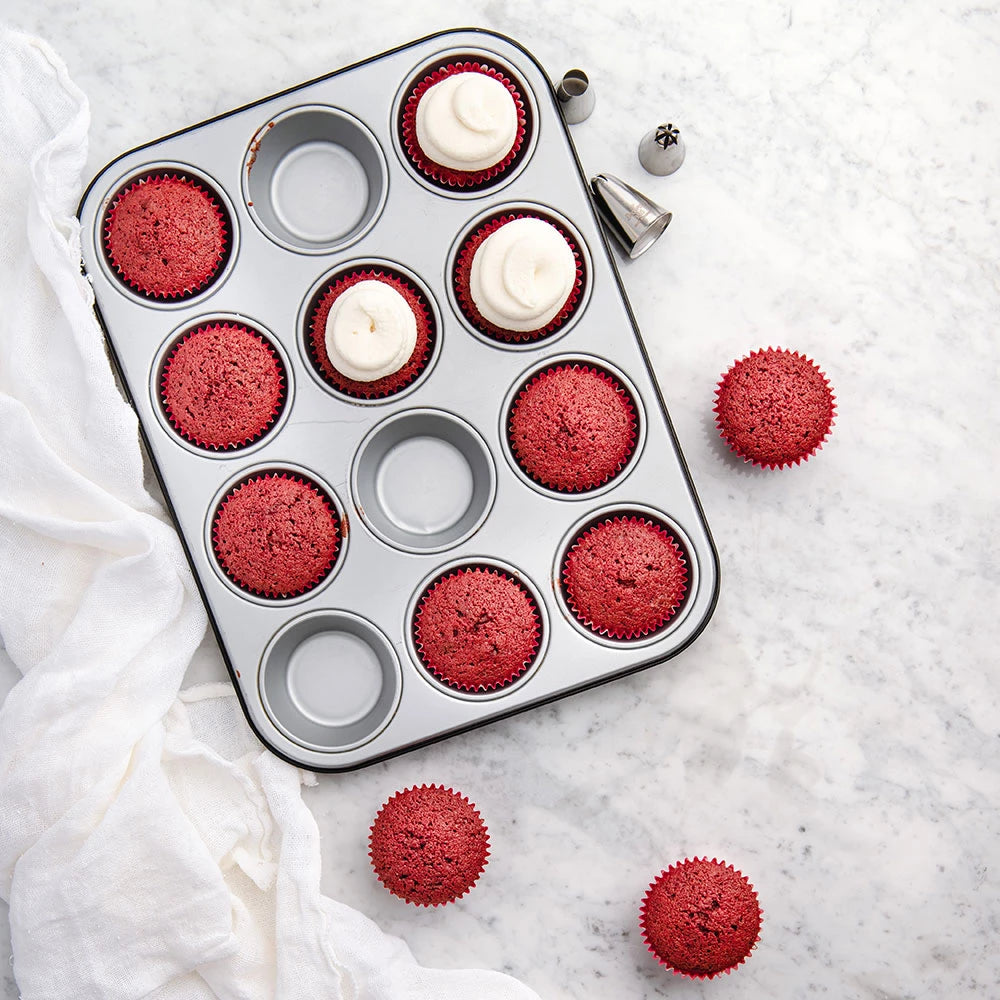 Decora Teglia in Acciaio Antiaderente per Muffin 12 Cavità 35 x 26 x 3 h cm