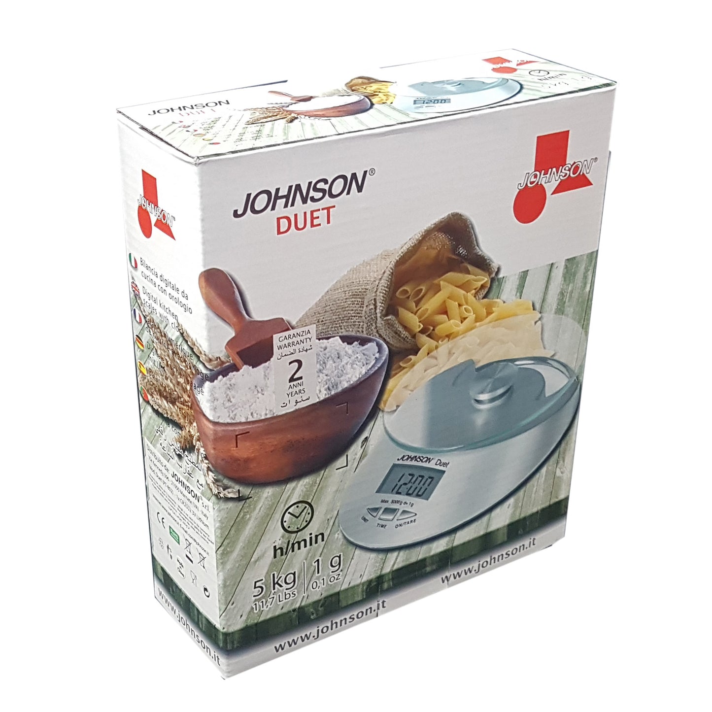 Johnson DUET Bilancia Digitale da Cucina con orologio - MAX 5 Kg