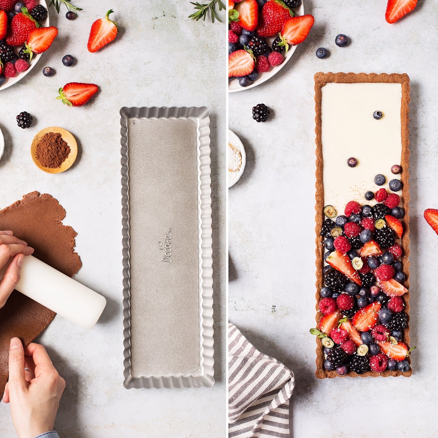 Decora - Stampo crostata con fondo mobile rettangolare stretto