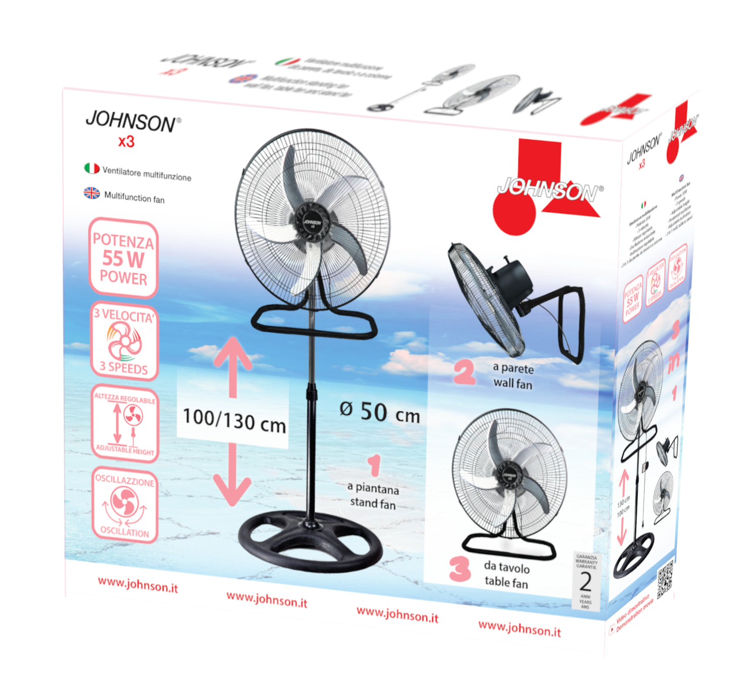 Johnson X3 ventilatore a colonna da tavolo e parete 55 W