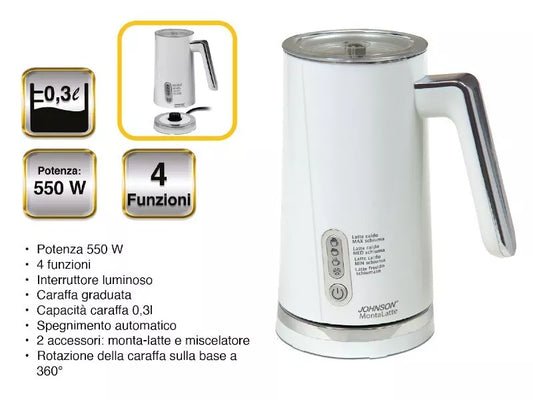 Johnson Montalatte Elettrico 4 in 1 – 550 W, con accessori, capacità 0,3L