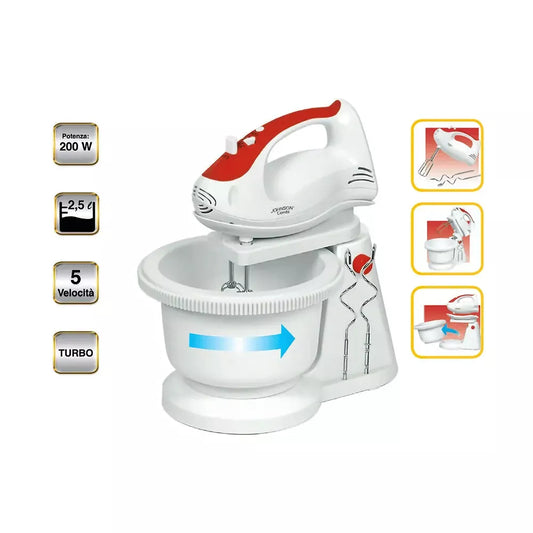 Johnson Sbattitore Mixer Elettrico Multiuso ad Immersione Con Ciotola 5 Velocità 200 W