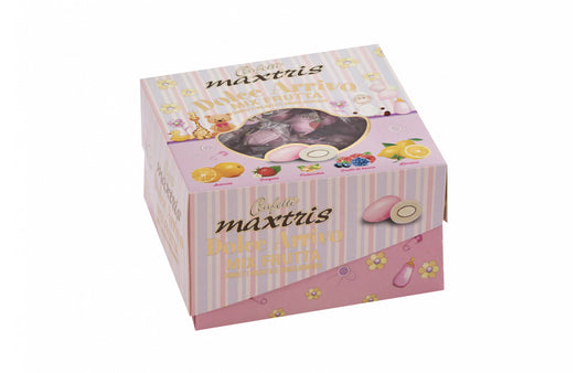 Maxtris - Vassoio Confetti Incartati Dolce Arrivo Mix Frutta Rosa